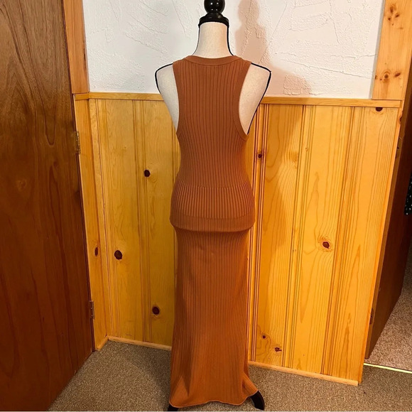 Grey Brown Ribbed Elastic Halter Maxi Dress Sz-XS - Picture 5 of 9